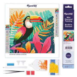 Mini Diamond Painting Broderie Diamant Figured’Art 25x25cm toile entière roulée avec diamants ronds - Toucan Tropical
