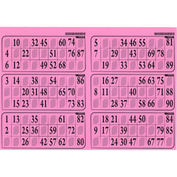 Plaque de 6 grilles de loto rigide 1mm rose - cartons loto - lotoquine