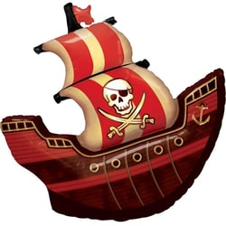 Ballon Aluminium Hélium Bateau Pirate Rouge et Noir - 70x85 cm