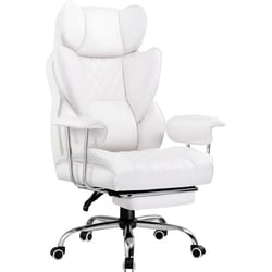 Chaise gaming ergonomique GTPLAYER dossier diamant - Cuir - GT205-WT - Blanc - 50x73x126 cm