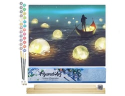 Peinture par Numéro Figured'Art - Lumières sur le Lac - Kit de Loisir Créatif DIY Numéro d'Art Complet - 40x50cm toile roulée + châssis en bois à monter