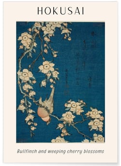 Affiche Hokusai 'Bullfinch and weeping cherry blossoms' | A3 : 29,7x42cm