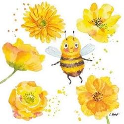 4 serviettes en papier découpage collage 33 cm ABEILLE FLEUR JAUNE FLSS 209
