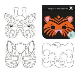 MégaCréa DIY - Masques enfant carton prédessiné animaux jungle 17x14 cm 12 pièces