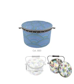 Boîte à couture ronde 22x13,5cm arabesques bleues