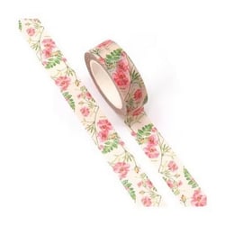 Washi masking Tape ruban adhésif scrapbooking décoration 1,5 x 9 m FLEUR ROSE FEUILLAGE