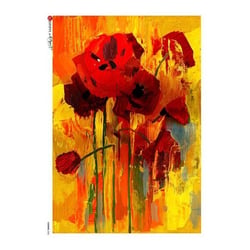 1 feuille de papier de riz 22.5 x 32 cm découpage collage Paper Designs FLEUR COQUELICOT 0082