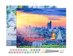 Peinture par Numéro Figured'Art avec Cadre - Buddha Bangkok - Kit de Loisir Créatif DIY Numéro d'Art Complet - 40x50cm toile tendue sur châssis