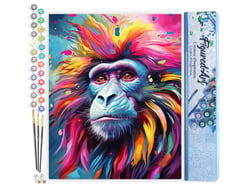 Peinture par Numéro Figured'Art - Babouin Coloré Abstrait - Kit de Loisir Créatif DIY Numéro d'Art Complet - 40x50cm sans châssis en bois