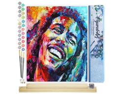 Peinture par Numéro Figured'Art - Bob Marley Aquarelle - Kit de Loisir Créatif DIY Numéro d'Art Complet - 40x50cm toile roulée + châssis en bois à monter