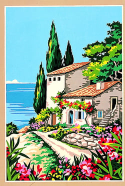 Canevas antique Maison en bord de mer 30x40cm