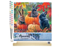 Peinture par Numéro Figured'Art - Trio de Lapins - Kit de Loisir Créatif DIY Numéro d'Art Complet - 40x50cm toile roulée + châssis en bois à monter