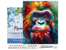 Peinture par Numéro Figured'Art avec Cadre - Orang-outan Coloré Abstrait - Kit de Loisir Créatif DIY Numéro d'Art Complet - 40x50cm toile tendue sur châssis