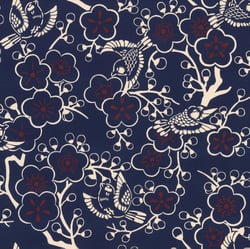 Tissu Coton imprimé Motif japonais sur fond Bleu marine