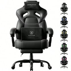 Chaise gaming ergonomique GTPLAYER Noir mat PU - Noir - 55 x 51 x 130 cm