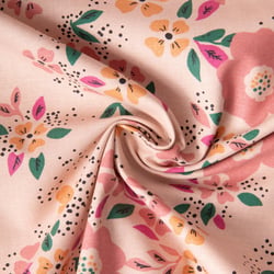 Tissu Toile de Coton Demi Natté Fleuris Oscal sur fond Rose clair