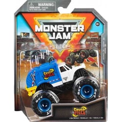 Monster jam crush cycle - vehicule miniature metal blanc et bleu - echelle 1:64 - spin master