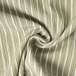 Tissu Polyviscose Seersucker aspect Lin lavé Suzy rayures Blanc sur fond Vert kaki clair