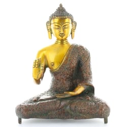 Statuette Bouddha Abhaya Mudrā en Laiton orange antique 20 cm - Omsaé