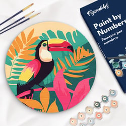 Peinture par Numéro sur disque en bois Figured'Art - Toucan Tropical - Kit de Loisir Créatif DIY Numéro d'Art Complet - 30cm de diamètre