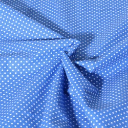 Tissu Popeline de Coton  Carmella à pois blanc sur fond Bleu azur - Au mètre