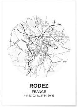 Affiche Carte Rodez | A3 : 29,7x42cm