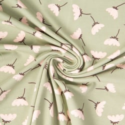 Tissu Jersey Coton imprimé June printanier sur fond Vert kaki clair