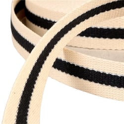 Bobine 20m sangle 3 bandes fil métal coton 30mm noir/blanc