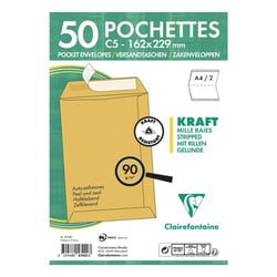 50 enveloppes - Kraft brun - C5 162x229mm - Auto-adhésive - Clairefontaine