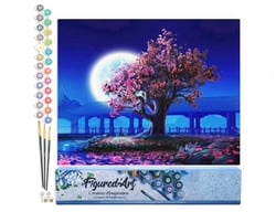 Peinture par Numéro Figured'Art - Arbre et grande Lune - Kit de Loisir Créatif DIY Numéro d'Art Complet - 40x50cm sans châssis en bois