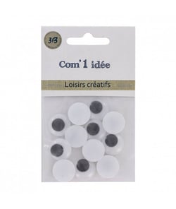 Oeil MOBILE Noir/blanc peluches diam. 14mm en lot de 12 - 3bCom Blanc