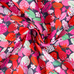 Tissu Coton imprimé Arty Rose fraises multicolores sur fond Gris anthracite