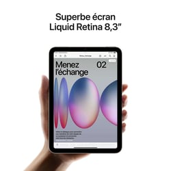 Apple IPad mini - Tablette Ipad os, écran 8.3 pouces (21.1 cm), WiFi 7 / Bluetooth 5.3 + stockage 512 Go + caméra principale 12 mpx + A17 Pro + batterie 5230 mAh - Violet