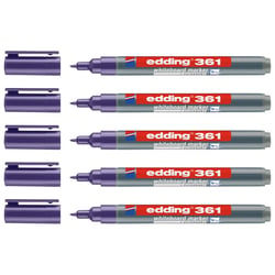 Lot de 5 marqueurs tableau blanc effaçables - EDDING - 361 - Pointe fine 1 mm - Violet