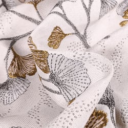 Tissu Jacquard Ginkgo graphique lurex sur fond écru