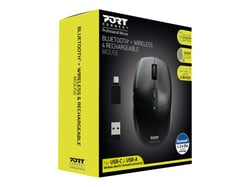 PORT Connect Souris sans fil 2.4 GHz - Bluetooth USB-A & USB-C PROFESSIONNEL rechargeable - ambidextre - 5 boutons silencieux noir