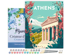 Peinture par Numéro Figured'Art avec Cadre - Affiche Vintage Athènes - Kit de Loisir Créatif DIY Numéro d'Art Complet - 40x50cm toile tendue sur châssis