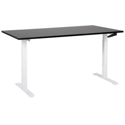 Bureau Réglable Manuellement Plateau Noir et Structure Acier Blanc 160 x 72 cm Hauteur Ajustable Assis Debout Pieds Carrés Design Moderne