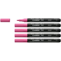 Lot de 5 marqueurs pointe fine STABILO FREE T100 - Rose - Encre acrylique