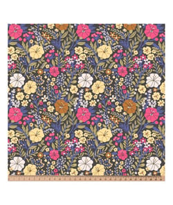 Tissu coton popeline fleuri de 145 cm de largeur 0 Noir vendu par 50 cm