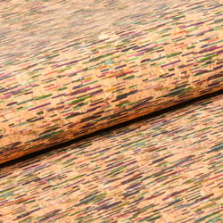 Tissu Liège Traits colorés sur fond Naturel