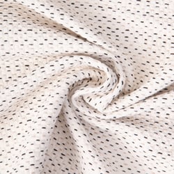 Tissu Jacquard Coton piqué pointillés Noir et Beige sur fond Ecru