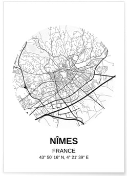 Affiche Carte Nîmes | A3 : 29,7x42cm