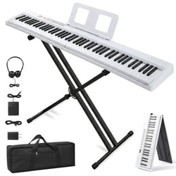LALAHO - Piano numérique - 88 touches pliable avec support MIDI Bluetooth blanc