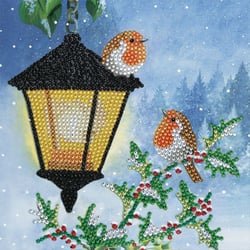 Kit carte broderie diamant Rouge-gorges en hiver 18x18cm
