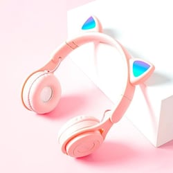 Casque Audio Pliable LED Bluetooth 5.0 Avec Oreilles De Chat Et Son Stéréo Rose YONIS