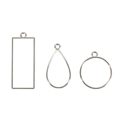 Chatons en métal: Pendentif, argent, rectangle, goutte et cercle, 3pce