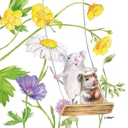 Lot de 4 serviettes en papier découpage collage 33 cm SOURIS BALANCOIRE FLEUR A 405