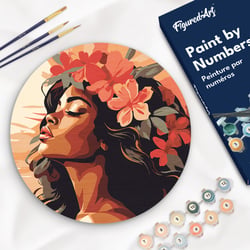 Peinture par Numéro sur disque en bois Figured'Art - Femme florale - Kit de Loisir Créatif DIY Numéro d'Art Complet - 30cm de diamètre