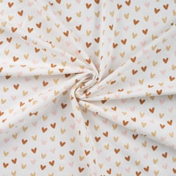 Tissus Jersey Coton imprimé Coeurs pailletés or sur fond Blanc cassé